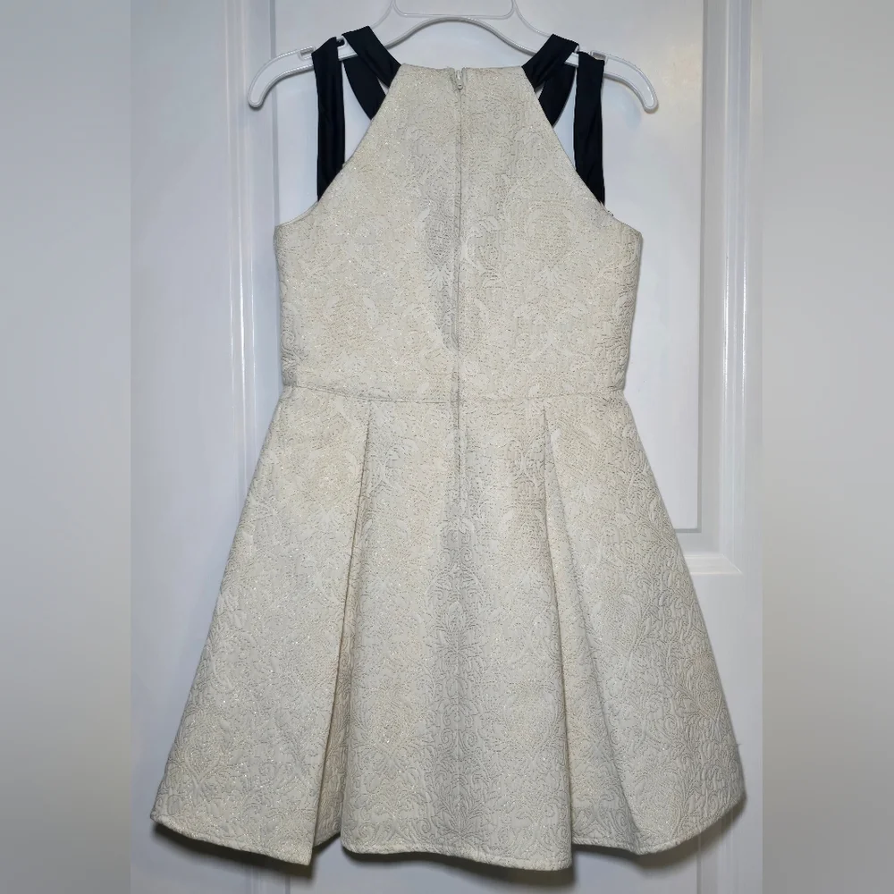 The Children's Place Cream and Black Jacquard Fit & Flare Formal Dress Size‎ 10